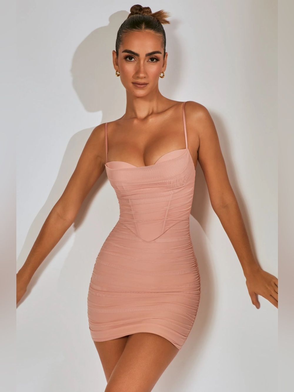 Oh Polly JADED Ruched Corset Mini Dress in Blush